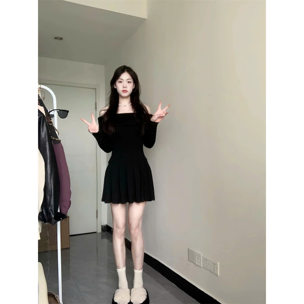 [CÓ SIZE] Đầm Body Dài Tay Trễ Vai RANSHI Thiết Kế Váy Xếp Ly Hack Dáng Style Hàn Quốc Chất Thun Cotton Mềm Mát