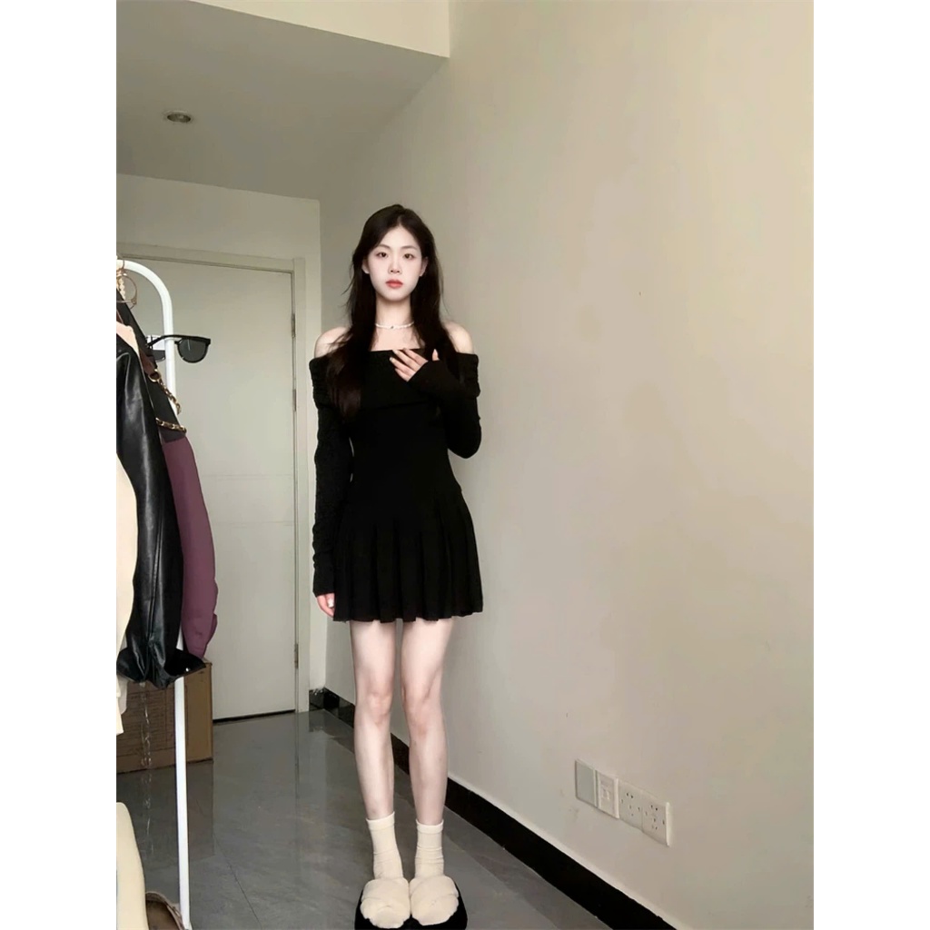 [CÓ SIZE] Đầm Body Dài Tay Trễ Vai RANSHI Thiết Kế Váy Xếp Ly Hack Dáng Style Hàn Quốc Chất Thun Cotton Mềm Mát