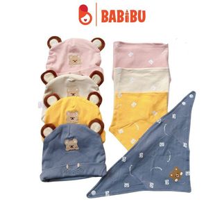 Set 2 mũ yếm cotton hình gấu dễ thương cho bé tới 1 tuổi