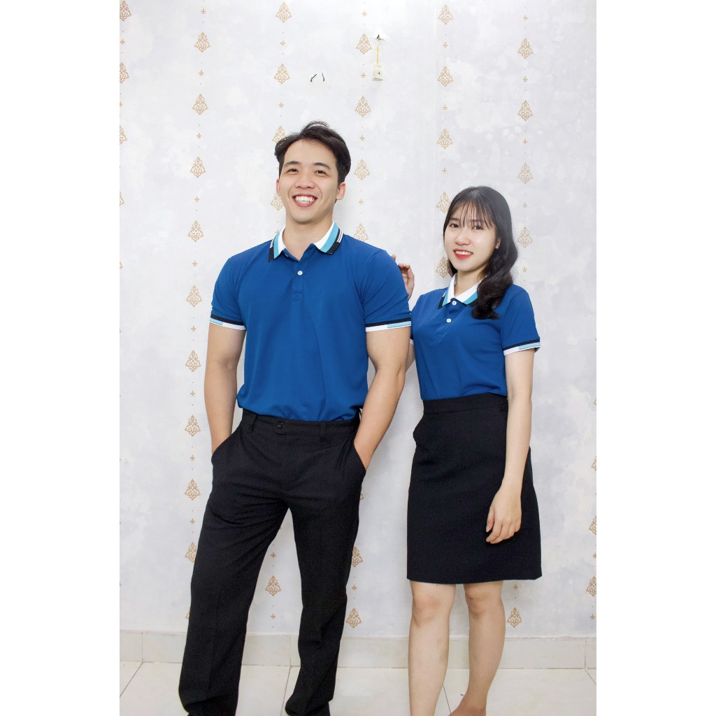 NEW - 75K] Áo thun POLO NAM NỮ TRẮNG-XANH CỔ VỊT cổ thiết kế, thun Bamboo  cao cấp , đồng phục công sở, gia đình,... | Shopee Việt Nam