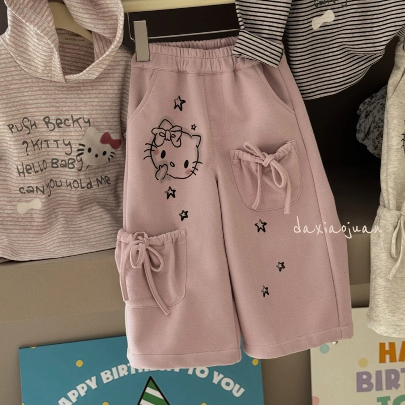 (SẴN 120) Quần xuông nơ in hình mèo kitty dành cho bé gái từ 11-23kg