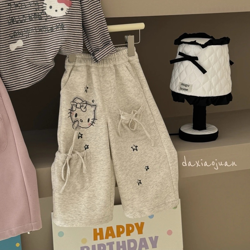 (SẴN 120) Quần xuông nơ in hình mèo kitty dành cho bé gái từ 11-23kg