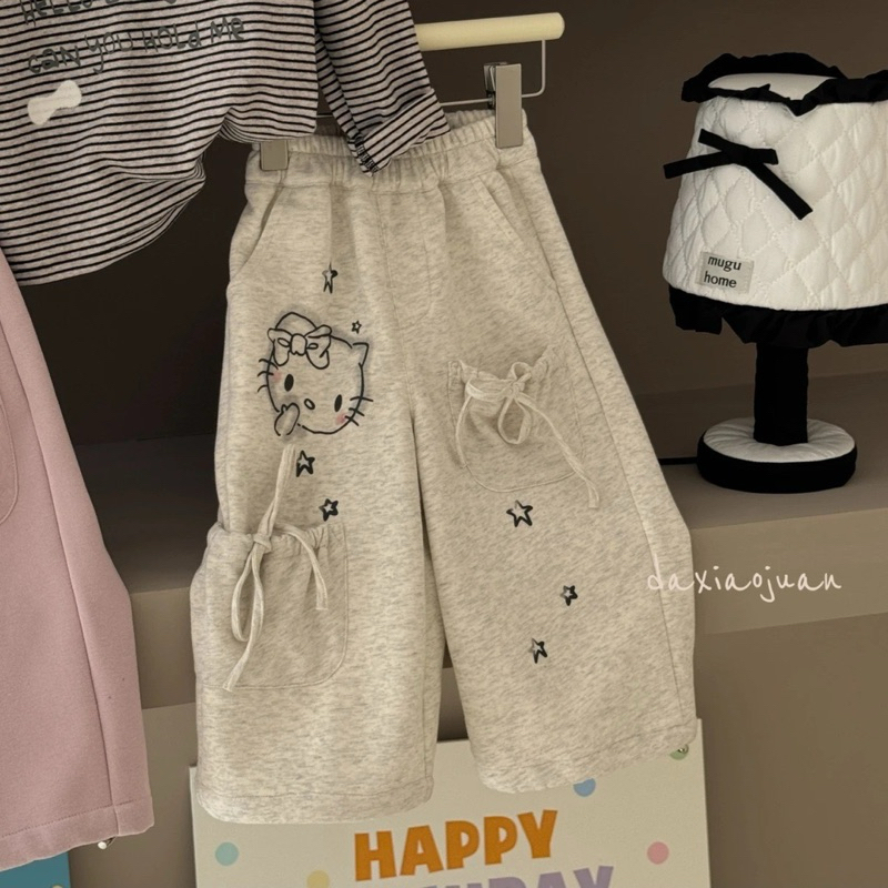 (SẴN 120) Quần xuông nơ in hình mèo kitty dành cho bé gái từ 11-23kg