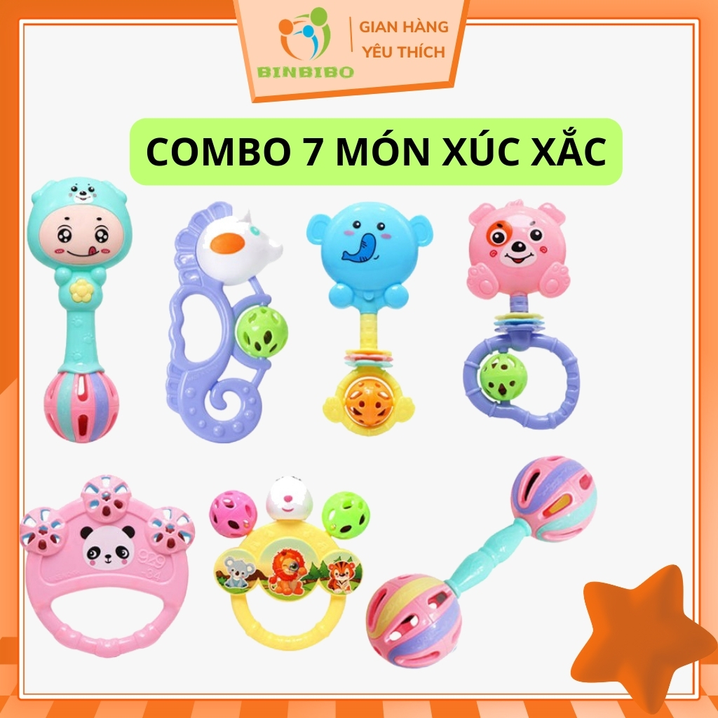 Xúc xắc cho bé sơ sinh 7 món vui nhộn dễ thương nhựa ABS an toàn cho bé - Binbibo