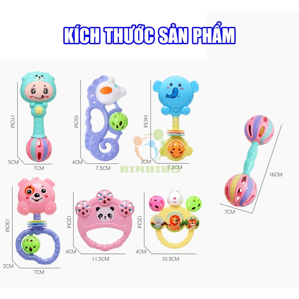 Xúc xắc cho bé sơ sinh 7 món vui nhộn dễ thương nhựa ABS an toàn cho bé - Binbibo