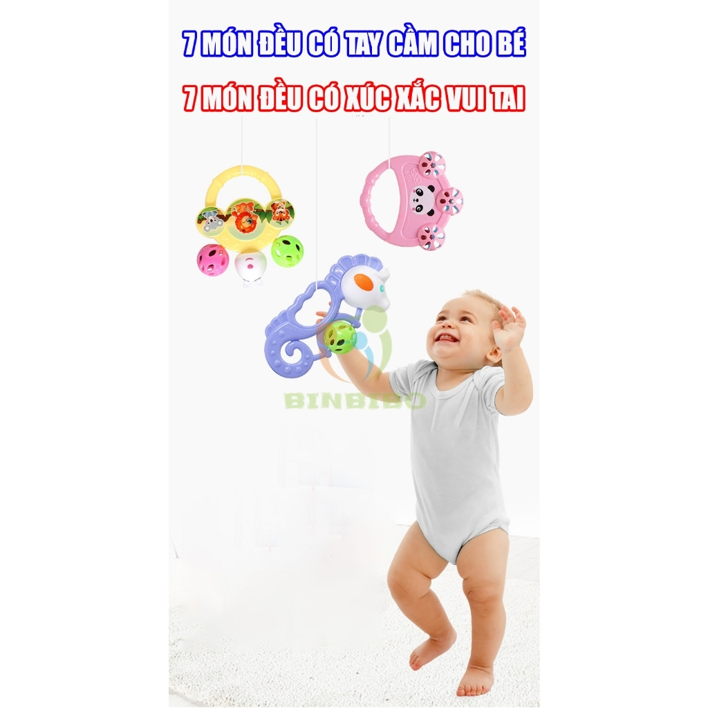 Xúc xắc cho bé sơ sinh 7 món vui nhộn dễ thương nhựa ABS an toàn cho bé - Binbibo