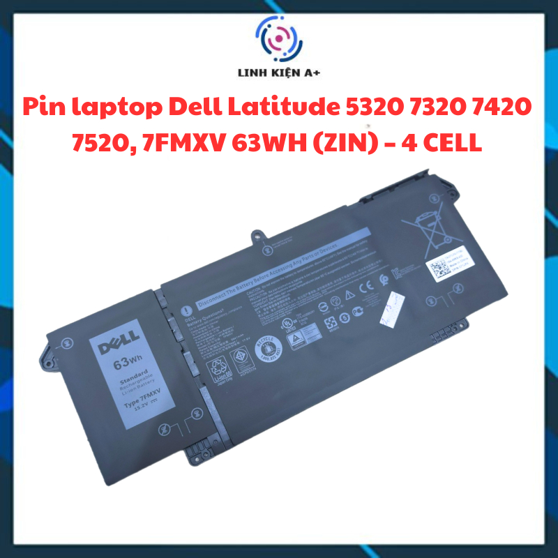Batterie 7FMXV 63Wh Pour Dell Latitude 5320 7320 7420 7520 - 15.2V, 3941mAh, Garantie 12 Mois