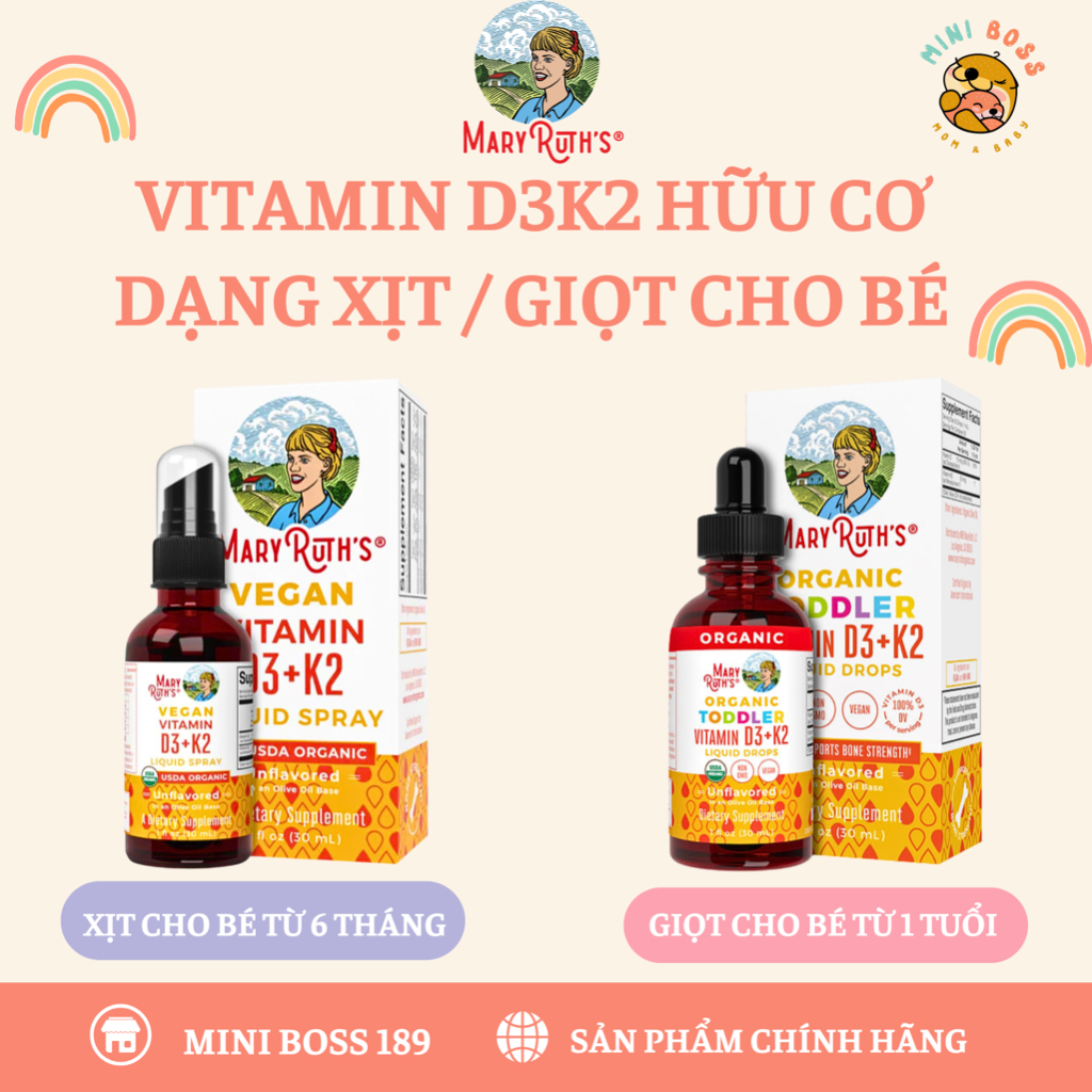 Vitamin D3K2 Mary Ruth's dạng xịt, dạng giọt hữu cơ thuần chay cho bé ...