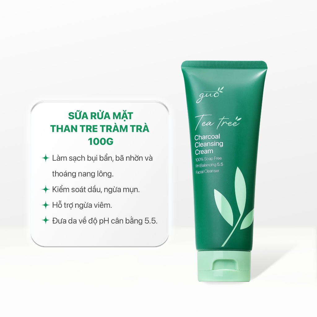 Ảnh Sữa Rửa Mặt Than Tre Tràm Trà An Toàn Cho Bà Bầu pH 5.5, Không Sulfate, Kiềm Dầu, Ngừa Mụn Hiệu Quả GUO 100g 3