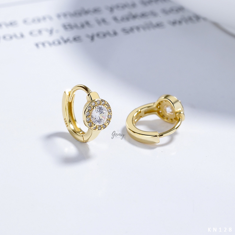 Khuyên tai tròn nam bạc 925 thiết kế mặt đính đá hình tròn, vuông unisex cực chất (1 chiếc) | GEMY SILVER KN128