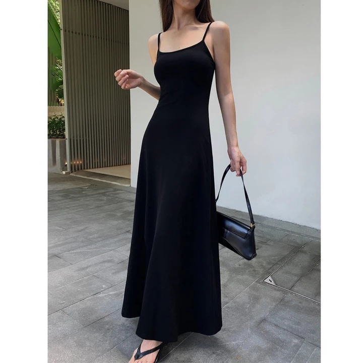 Váy body hai dây dáng dài váy dây nữ dáng ôm body quyến rũ siêu tôn dáng chất tăm lạnh co giãn V298 - HANASU