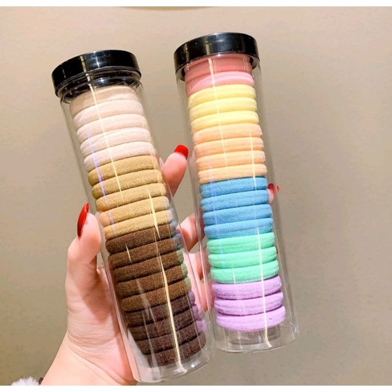 Bộ 20 dây buộc tóc thời trang màu trơn chất liệu co giãn chống đau đầu và rụng tóc, siêu tiện cho nữ
