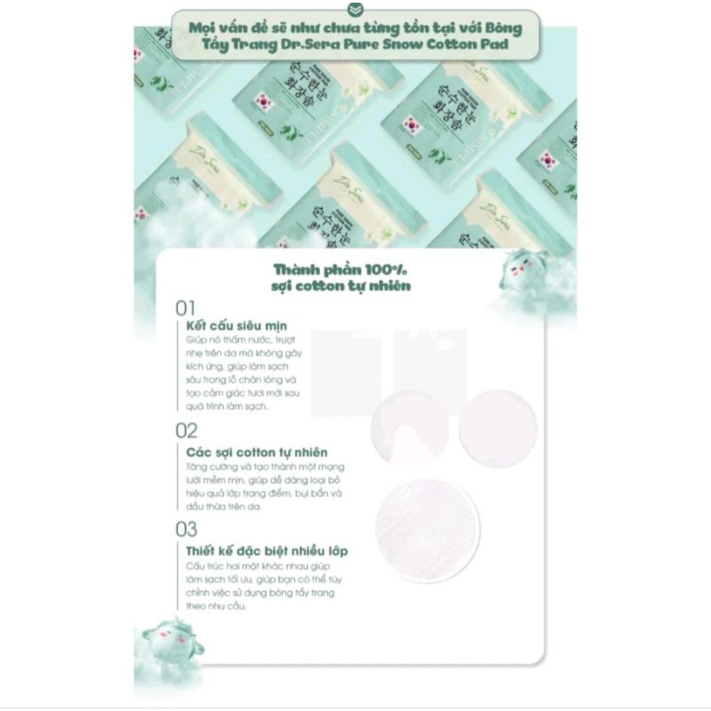 Bông Tẩy Trang Vải Cotton Mềm Mịn Dr.Sera Pure Snow Cotton Pad 150 Miếng/234 Miếng