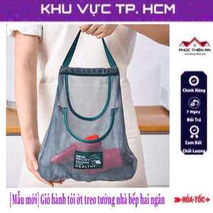 Giỏ treo tường đựng hành tỏi ớt 2 ngăn, dạng túi lưới gấp gọn - đa năng, tiện dung