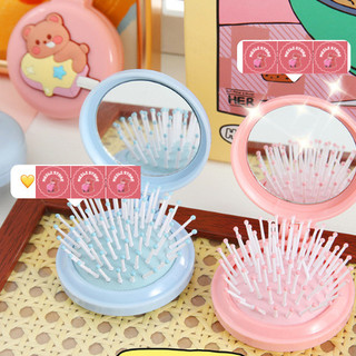 Gương Tròn Kèm Lược Gập Gòn Hoạ Tiết Hoạt Hình Ngộ Nghĩnh Xinh Xắn MEILI STORE