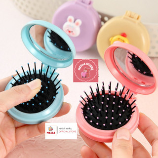 Gương Tròn Kèm Lược Gập Gòn Hoạ Tiết Hoạt Hình Ngộ Nghĩnh Xinh Xắn MEILI STORE
