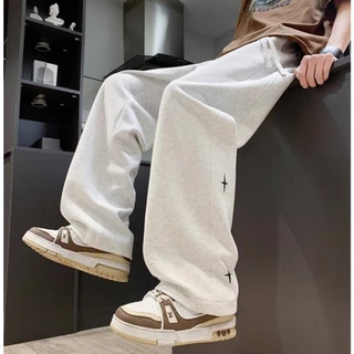 Quần ống rộng chất nỉ dáng suông cao cấp thêu chữ unisex - Quần thể thao nam nữ dày dặn không xù co giãn thoải mái