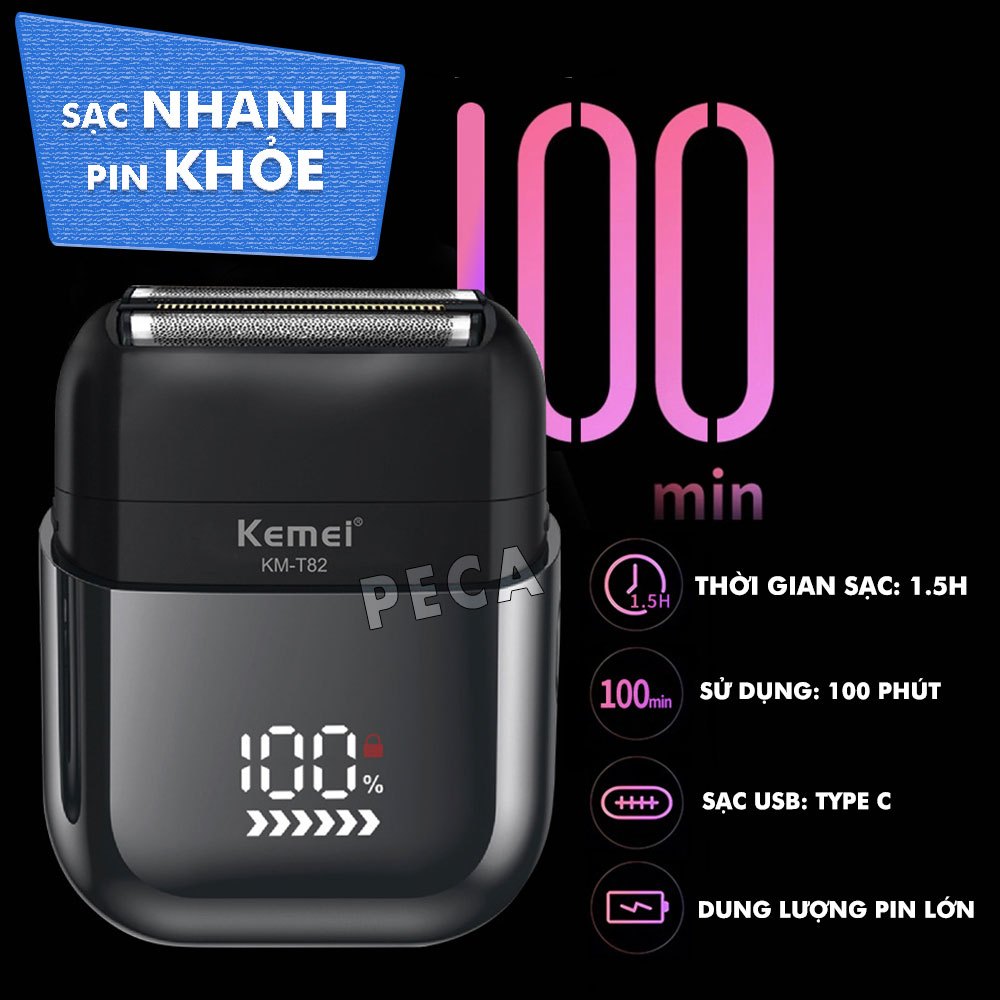 Ảnh Máy cạo râu mini lưỡi kép Kemei KM-T82 màn hình LCD, công suất 5w mạnh mẽ cảm biến râu thông minh - Hàng chính hãng 3