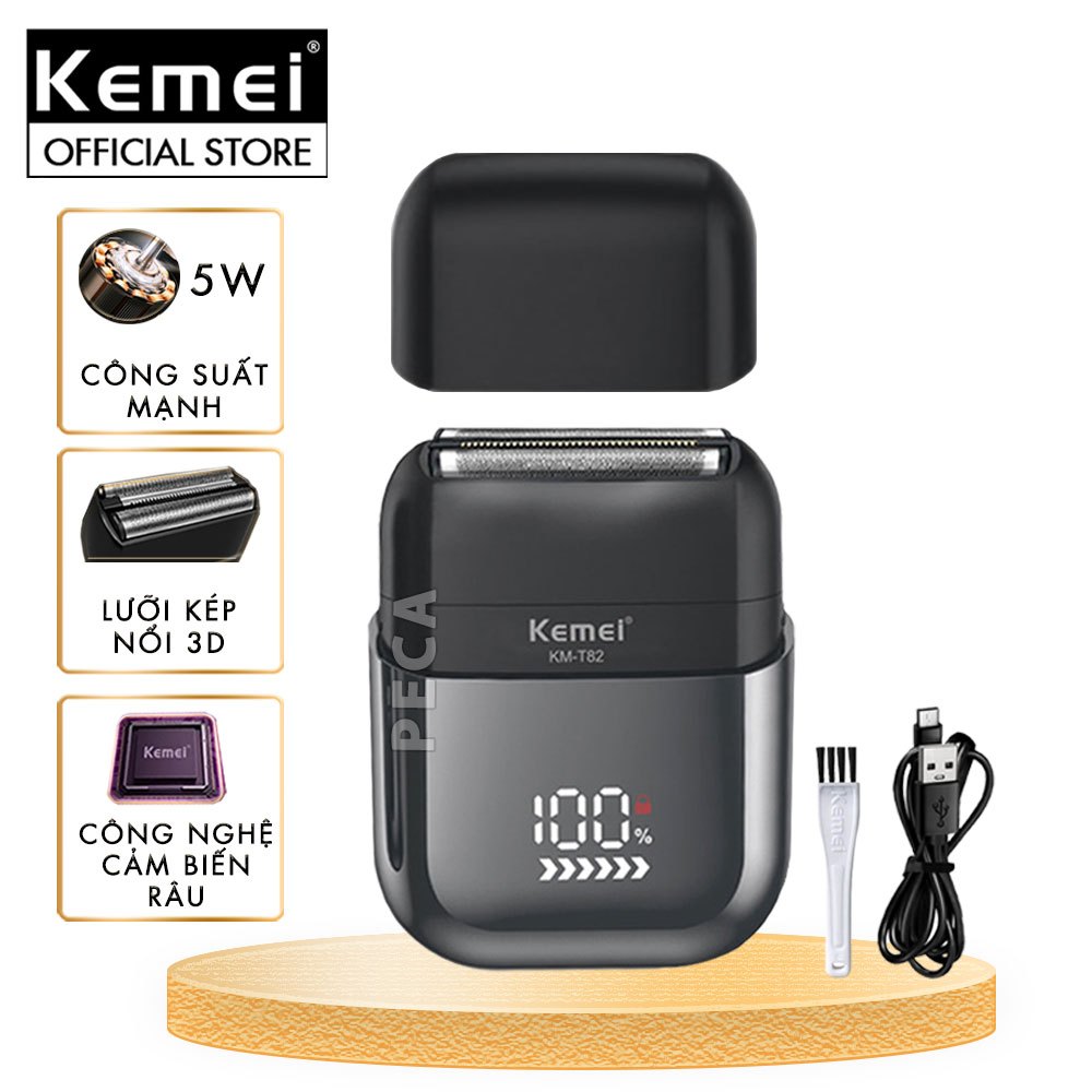 Ảnh Máy cạo râu mini lưỡi kép Kemei KM-T82 màn hình LCD, công suất 5w mạnh mẽ cảm biến râu thông minh - Hàng chính hãng 1