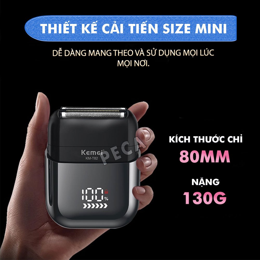 Ảnh Máy cạo râu mini lưỡi kép Kemei KM-T82 màn hình LCD, công suất 5w mạnh mẽ cảm biến râu thông minh - Hàng chính hãng 2