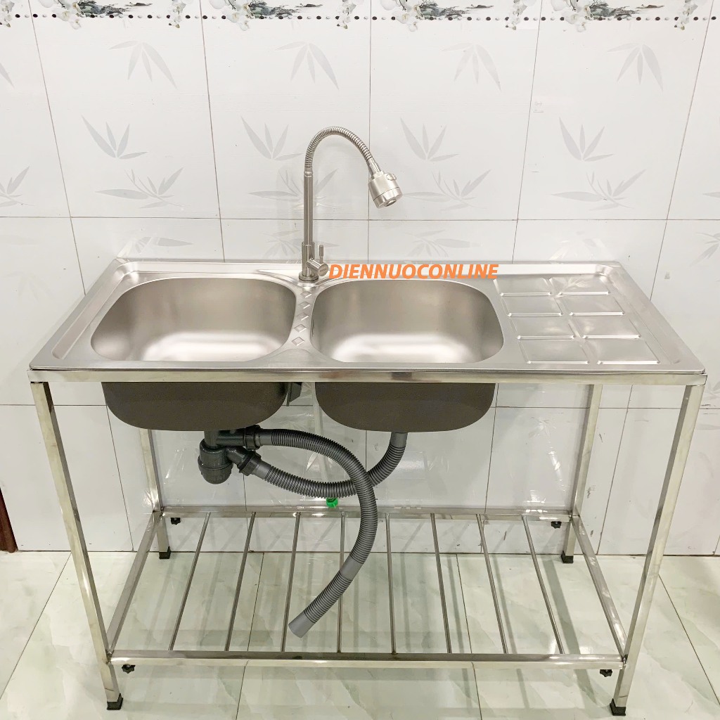 Bồn rửa chén 2 hộc 1 cánh inox kích thước 105x45 | Shopee Việt Nam