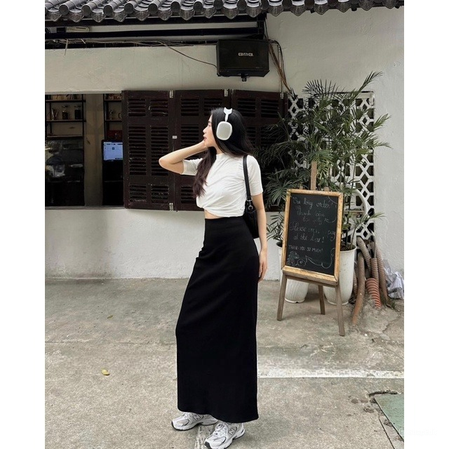 Váy nữ maxi lưng cao co giãn thanh lịch Jumito, chân váy phong cách thời trang đơn giản thoải mái hcom2765