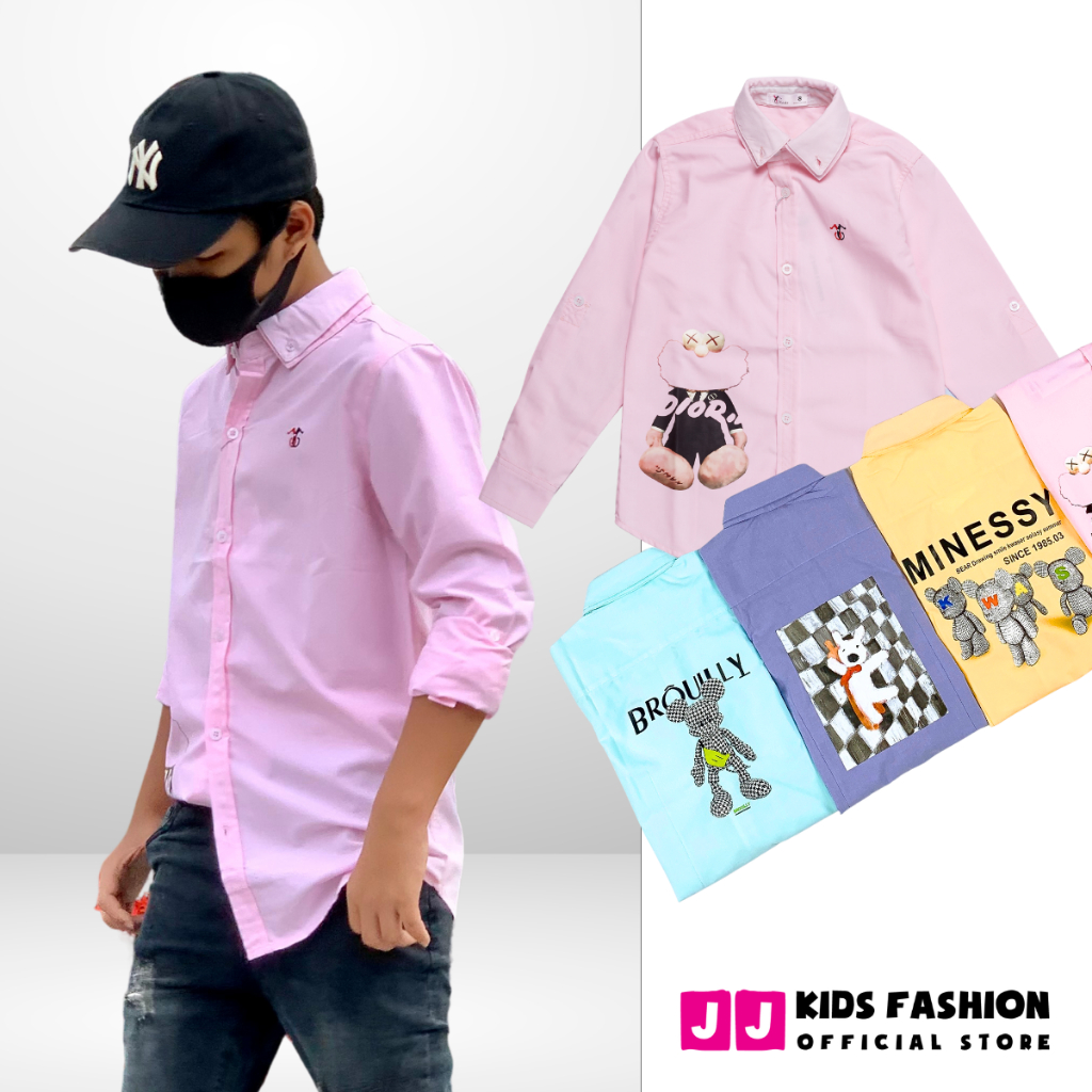 Áo sơ mi cho bé trai dài tay in hình hoạt hình phong cách Hàn Quốc - JJ Kid