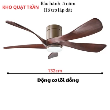 Quạt trần 5 cánh gỗ hiện đại phong cánh Indochine,Qụat trần có remote từ xa động cơ lõi đồng 2 chiều gió