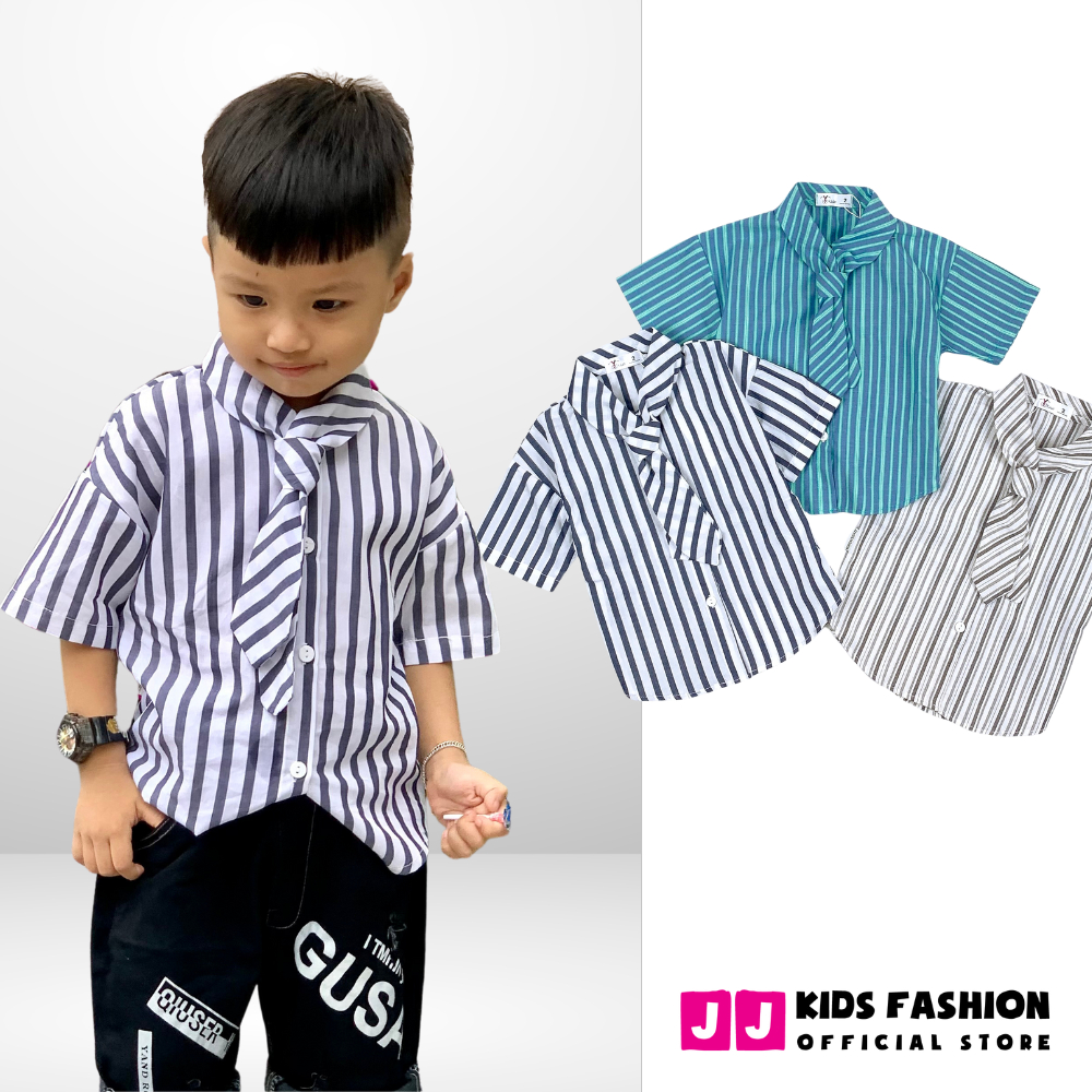 Áo sơ mi cho bé trai ngắn tay cổ cà vạt phong cách thời trang Hàn Quốc - JJ Kids