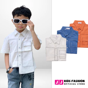 Áo sơ mi cho bé trai ngắn tay thêu chỉ phong cách thời trang Hàn Quốc - JJ Kids