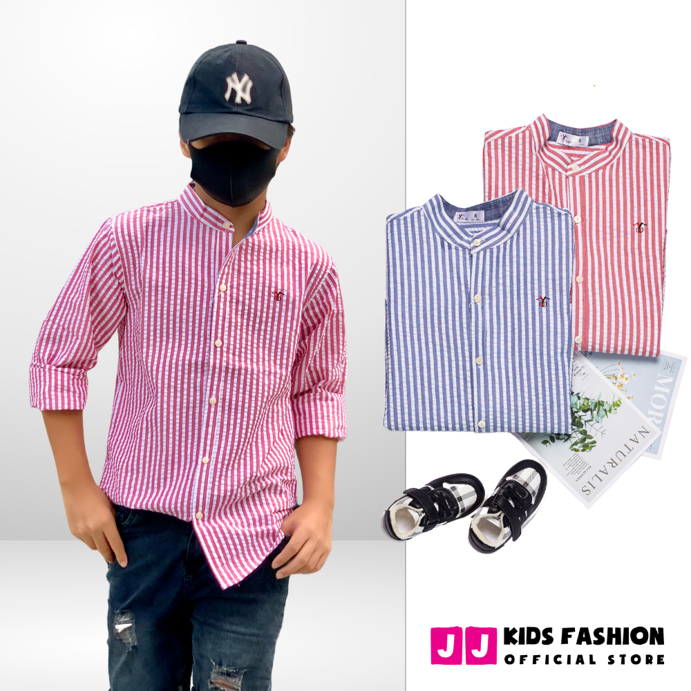Áo sơ mi cho bé trai dài tay sọc cổ trụ phong cách Hàn Quốc sang trọng - JJ Kid