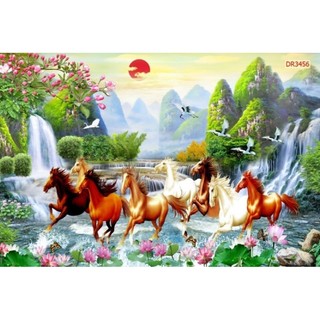Tranh mã đáo thành công, tranh bát mã truy phong, tranh ngựa dán tường in trên chất liệu vải lụa (shop tặng kèm keo dán)