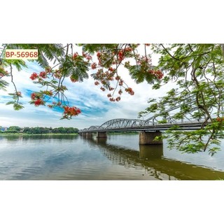 Tranh phong cảnh 3D dán tường phòng khách, phòng làm việc, nhà hàng; tranh in trên chất liệu vải lụa (tặng kèm keo dán)