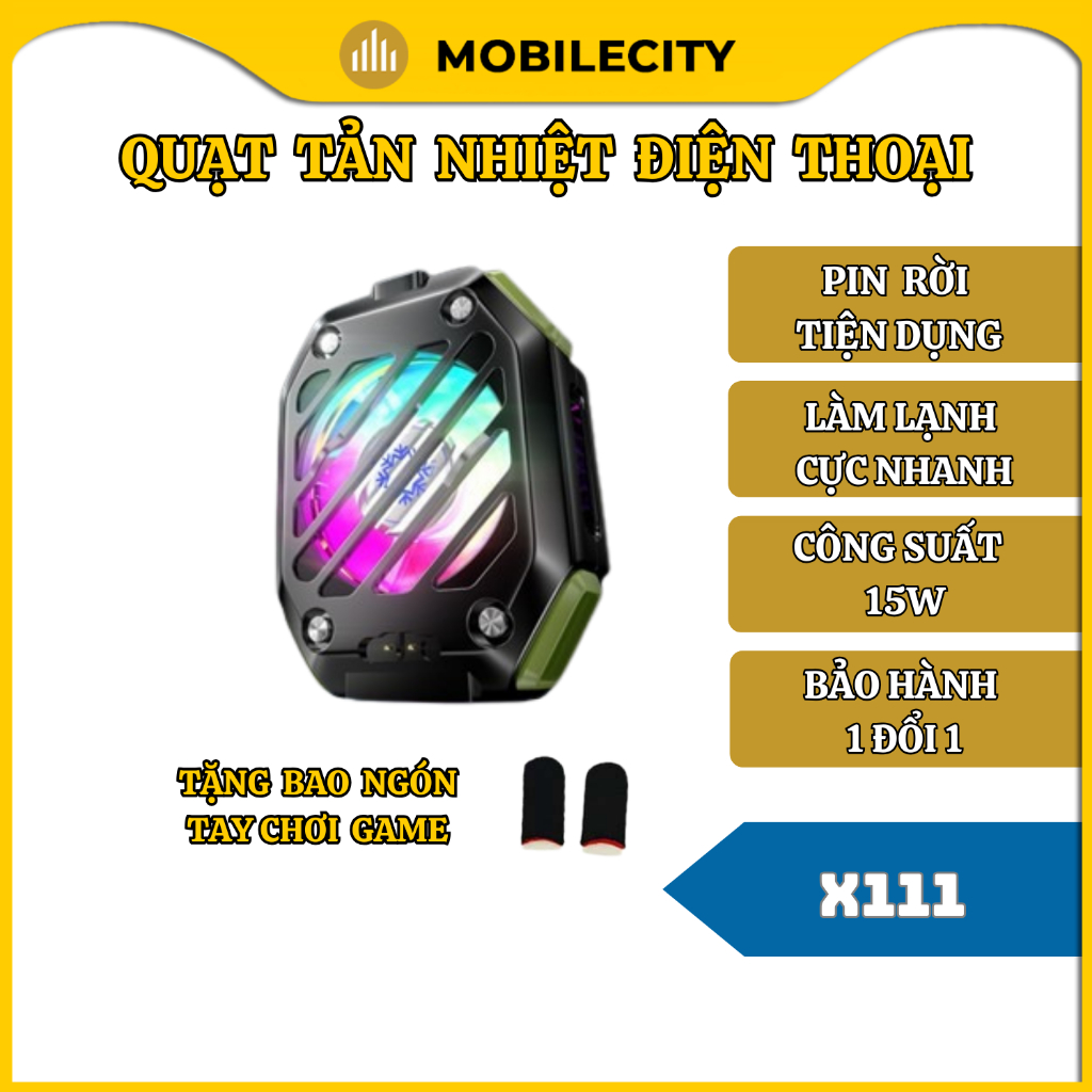 Quạt Tản Nhiệt Điện Thoại X111 Pin rời 2000MAh màn hình hiển thị nhiệt ...