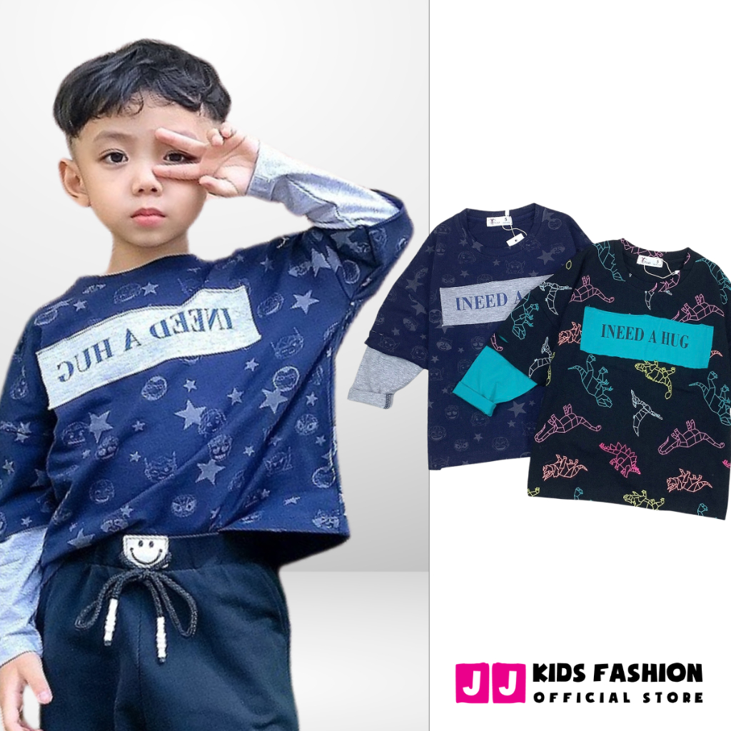 Áo Thun Dài Tay Xuân Thu Cho Bé Trai, Bé Gái In Hình Năng Động, Cổ Tròn | JJ Kids Fashion