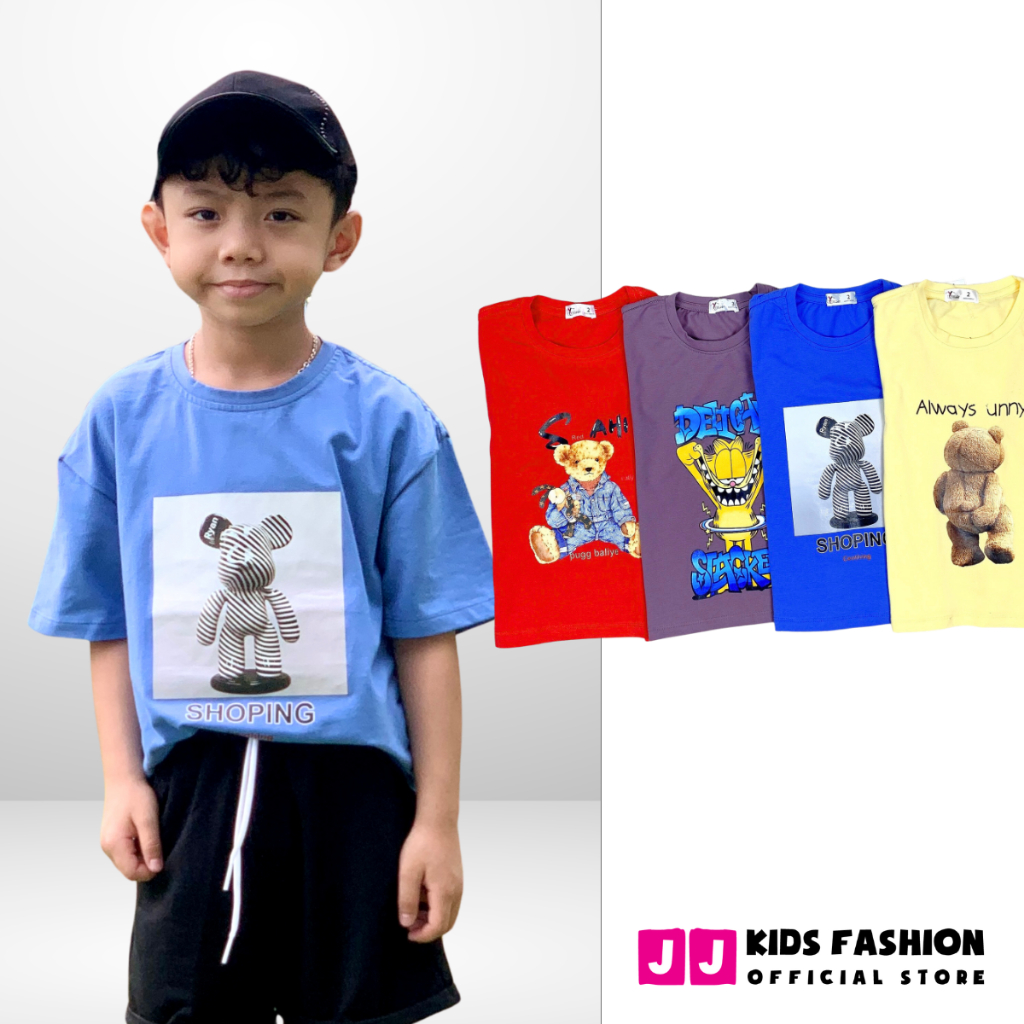 Áo thun cộc tay mùa hè JJ Kids chất cotton co giản cho trẻ em 2,3,4,5,6,7,8,9,10,11,12 tuổi[JJK_B143