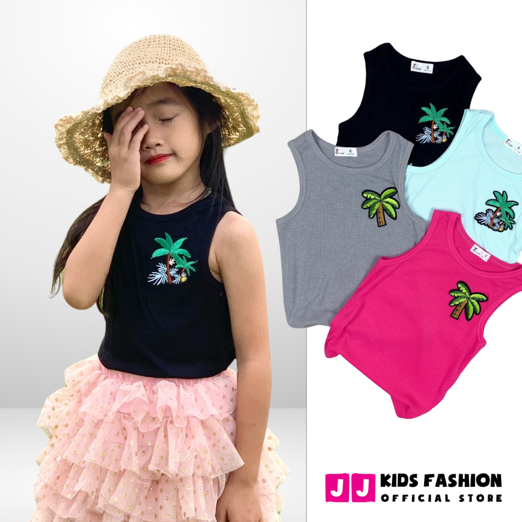 Áo ba lỗ bé gái mùa hè JJ Kids, chất cotton gân co giản cho trẻ em 2,3,4,5,6,7,8,9,10,11,12 tuổi