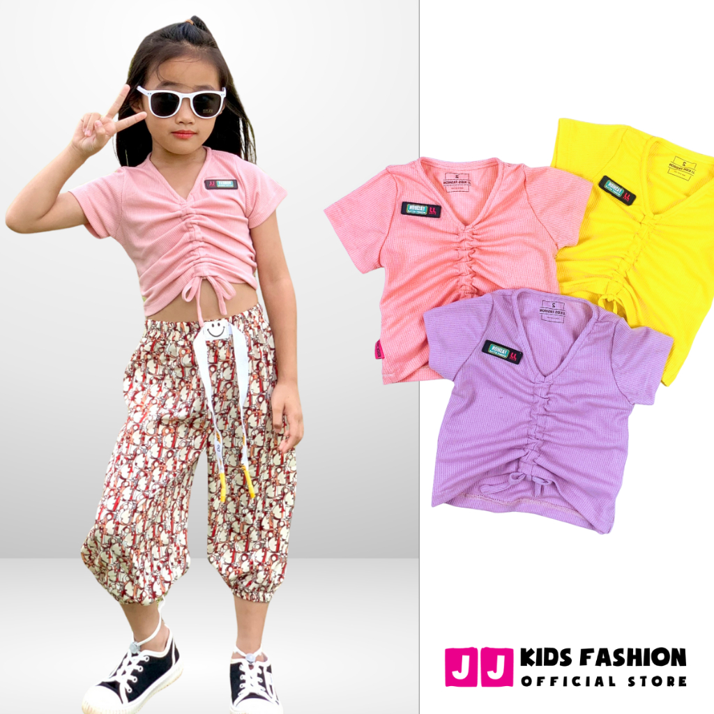 Áo thun bé gái croptop cho bé gái cao cấp cộc tay size đại - JJ Kids