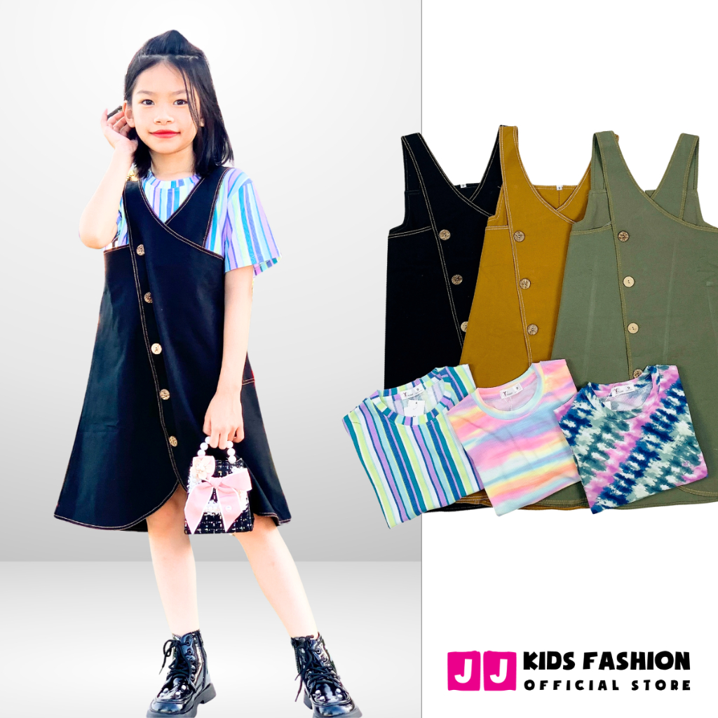 Set váy yếm cotton cho bé gái phong cách Hàn Quốc thời trang - JJ Kids