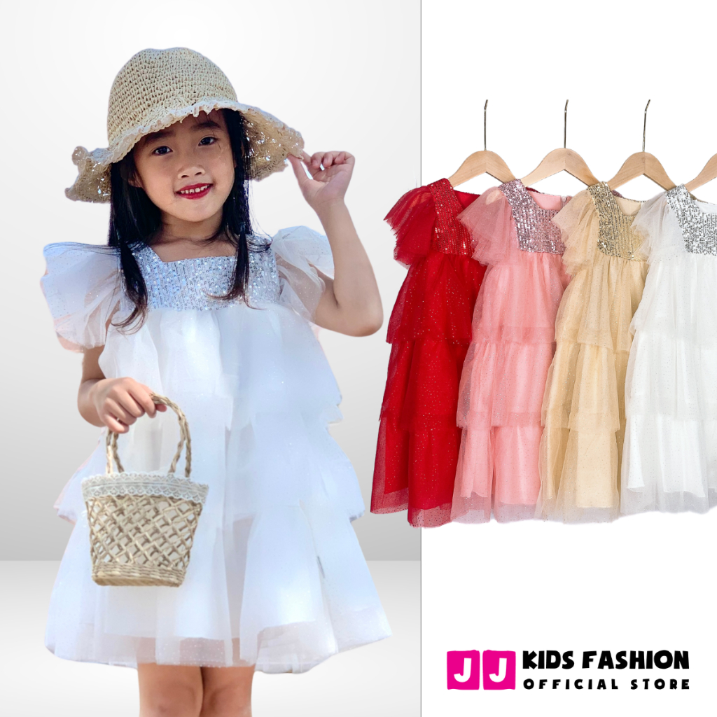 Đầm cho bé gái, váy công chúa tay cánh tiên vải voan nhiều tầng đáng yêu - JJ Kids Fashion