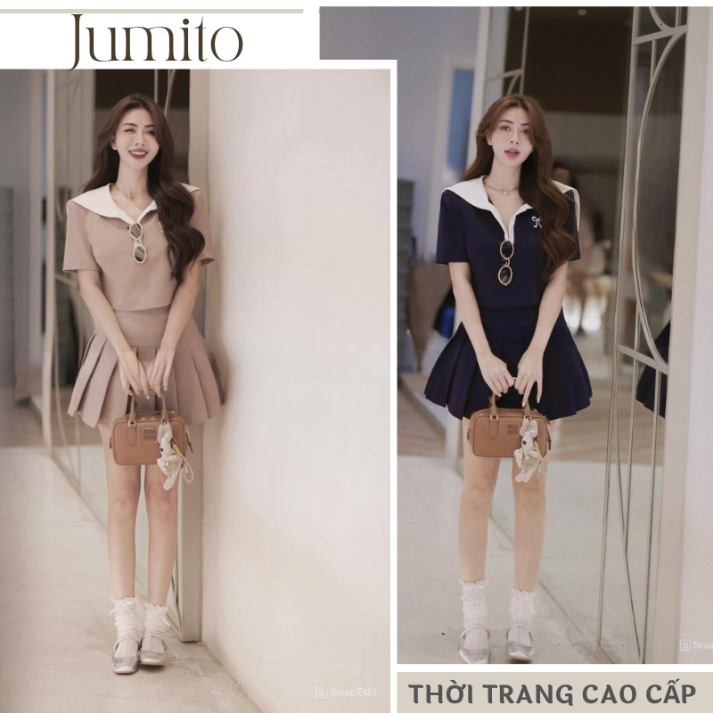 Set đồ nữ áo thun cổ V chất liệu cao cấp mix chân váy siêu xinh Jumito, đồ bộ nữ phong cách nhẹ nhàng xinh xắn HCOM2766