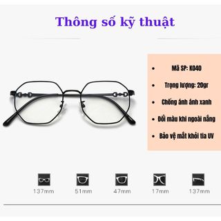 Gọng kính cận cao cấp chống ánh sáng xanh, Mắt kính mát nam nữ không độ thời trang chống tia UV K040