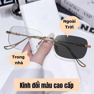Kính đổi màu không gọng cao cấp thời trang hàn quốc, Mắt kính mát không độ chống ánh sáng xanh K042