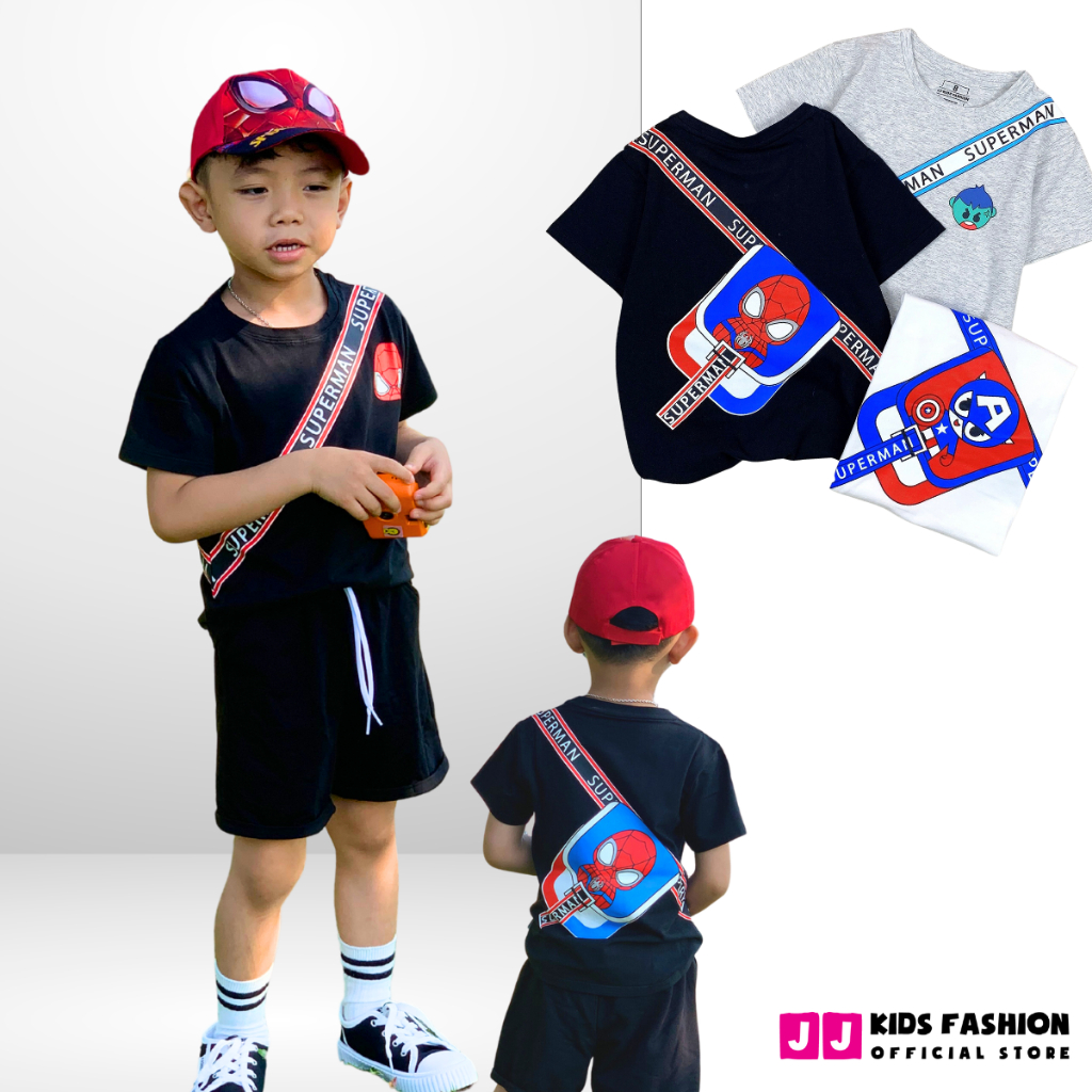 Áo thun ngắn tay mùa hè cho bé trai, bé gái cổ tròn in hình siêu Anh Hùng dễ thương JJ Kids Fashion