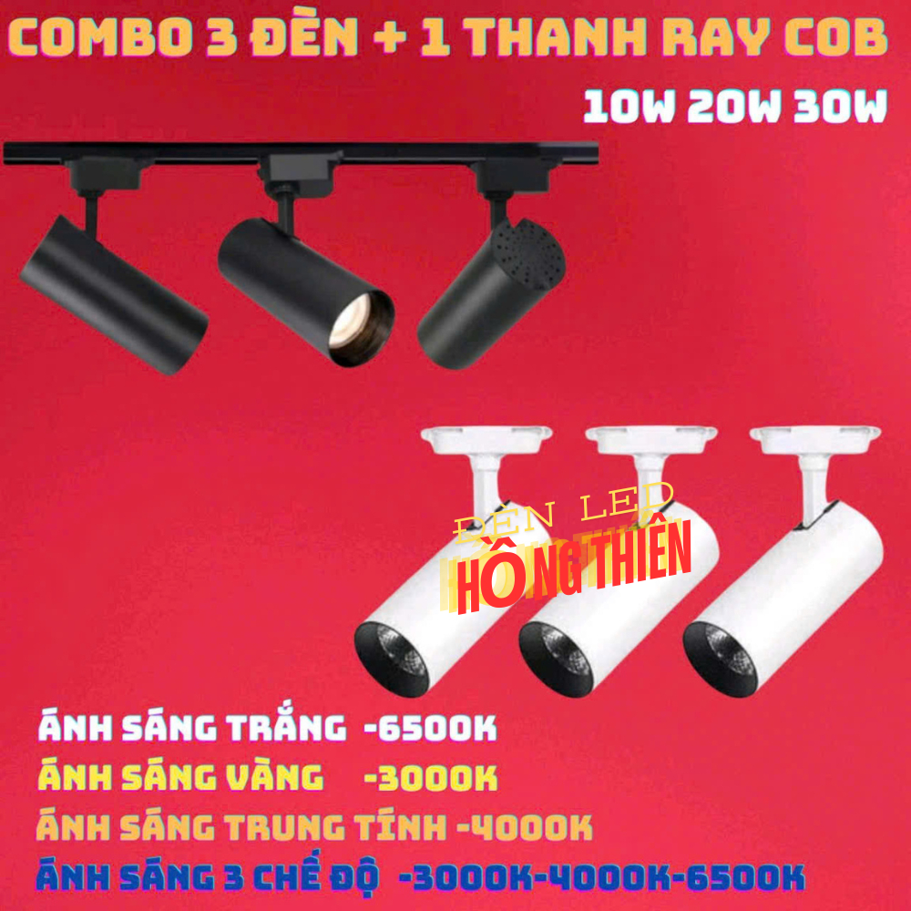 COMBO 3 ĐÈN RỌI+1 THANH RAY ỐNG BƠ DÀI 10W 20W 30W 1 CHẾ ĐỘ / 3 CHẾ ĐỘ ...