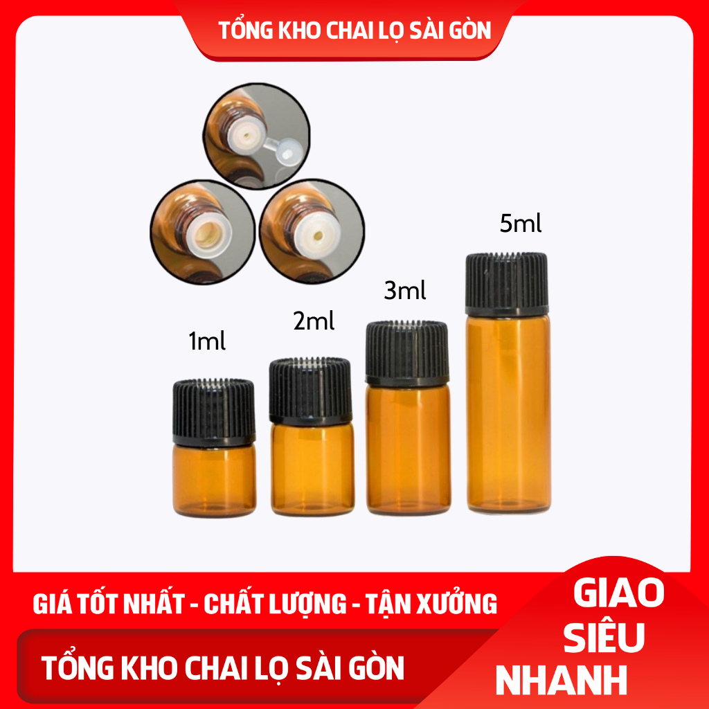 [GIÁ TẬN XƯỞNG]Chai Lọ Chiết Tinh Dầu Thủy Tinh Nắp Vặn Đen Nắp Vặn 1ML/2ML/3ML/5ML