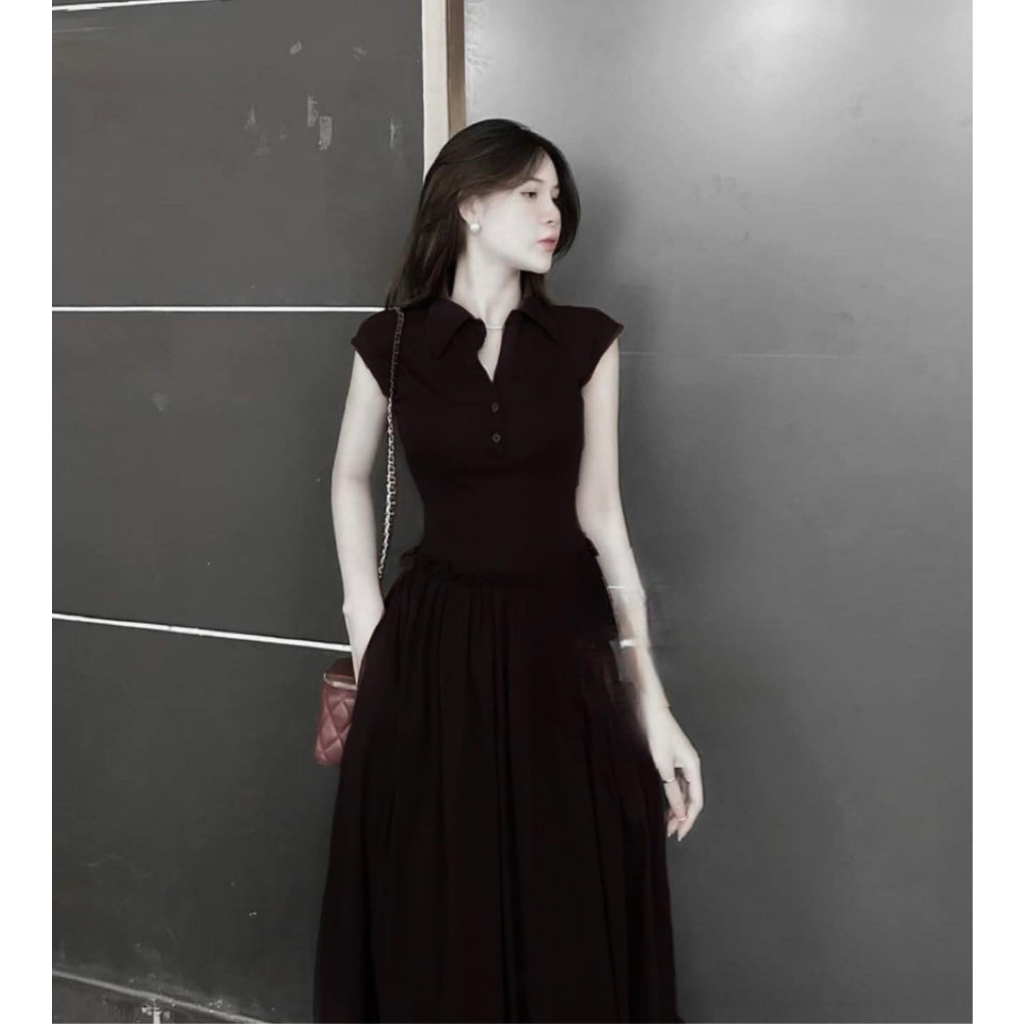 Váy nữ maxi sát nách phong cách tiểu thư sang chảnh Jumito, đầm nữ chất liệu cao cấp 2 màu đỏ đen hcom2782