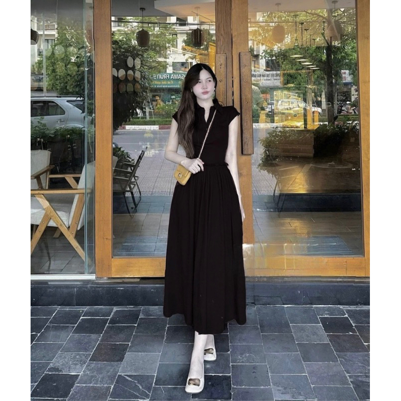 Váy nữ maxi sát nách phong cách tiểu thư sang chảnh Jumito, đầm nữ chất liệu cao cấp 2 màu đỏ đen hcom2782