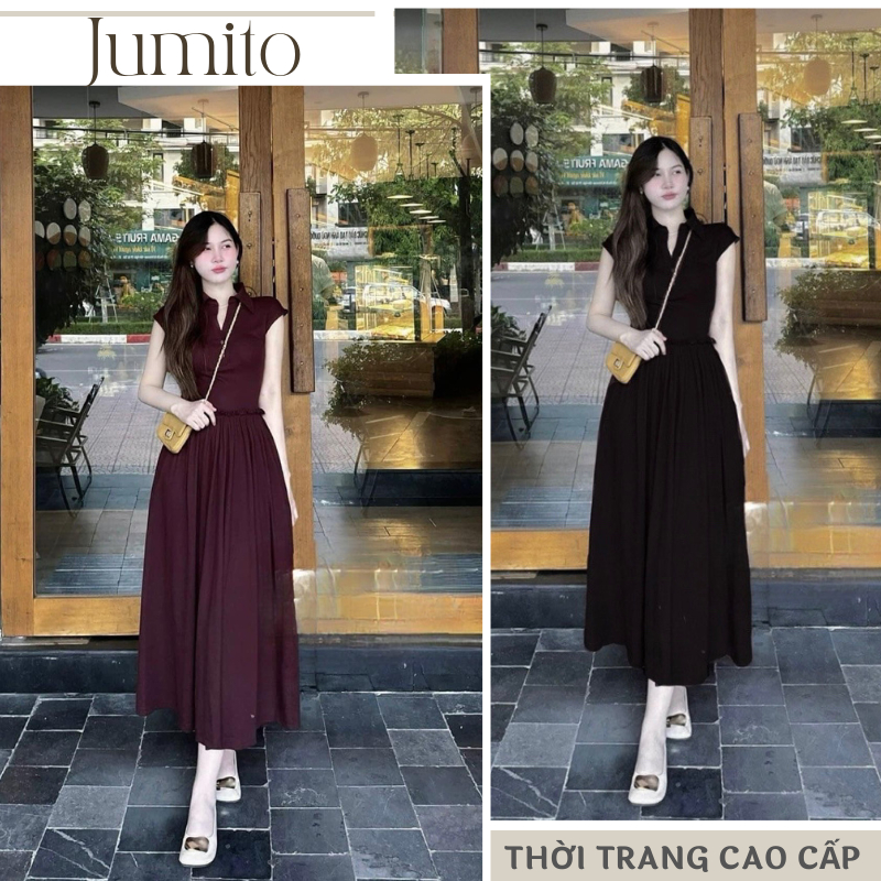 Váy nữ maxi sát nách phong cách tiểu thư sang chảnh Jumito, đầm nữ chất liệu cao cấp 2 màu đỏ đen hcom2782