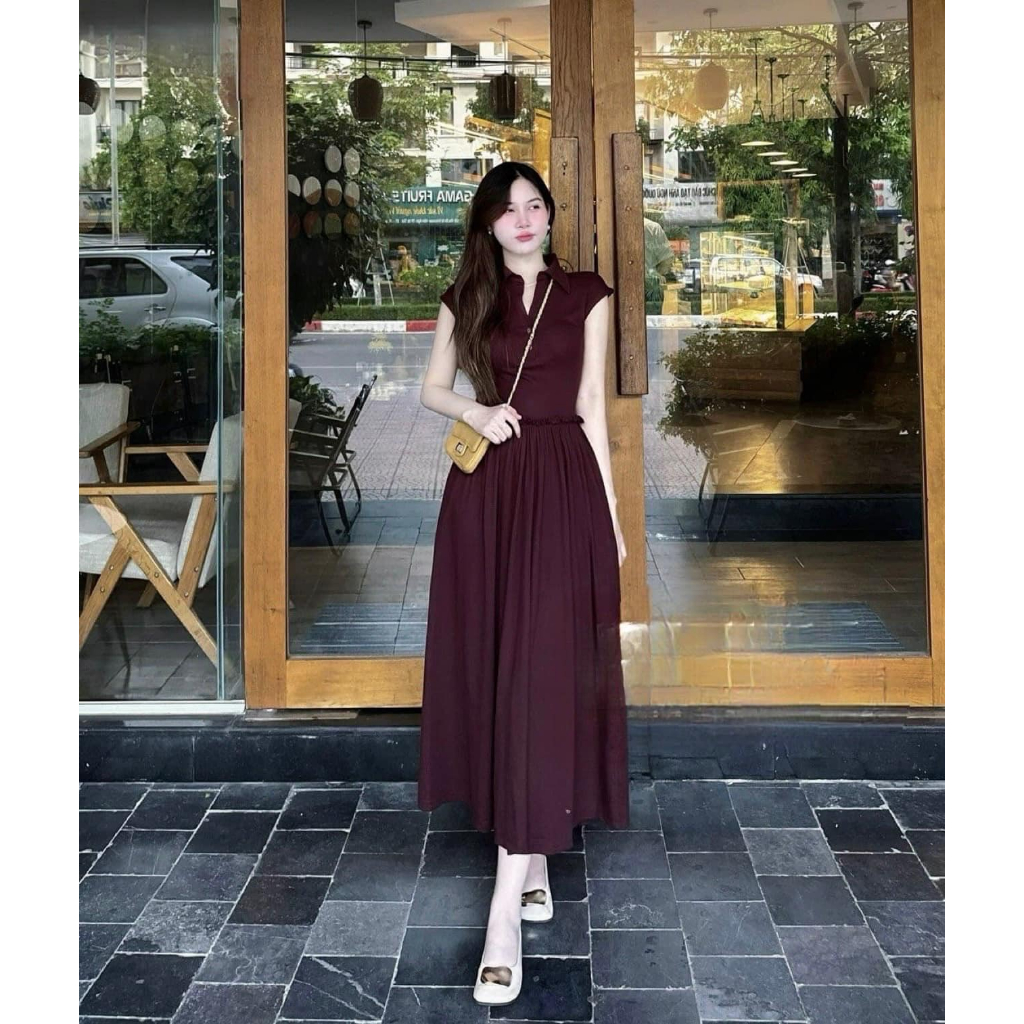 Váy nữ maxi sát nách phong cách tiểu thư sang chảnh Jumito, đầm nữ chất liệu cao cấp 2 màu đỏ đen hcom2782
